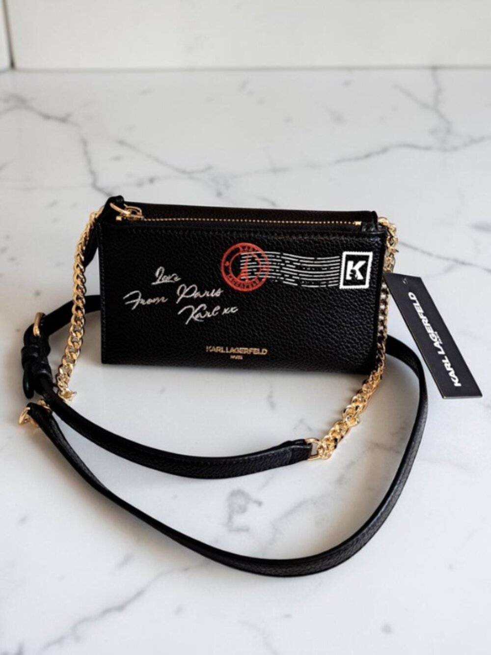 Karl Lagerfeld Black Love from Paris Leather Crossbody NWT